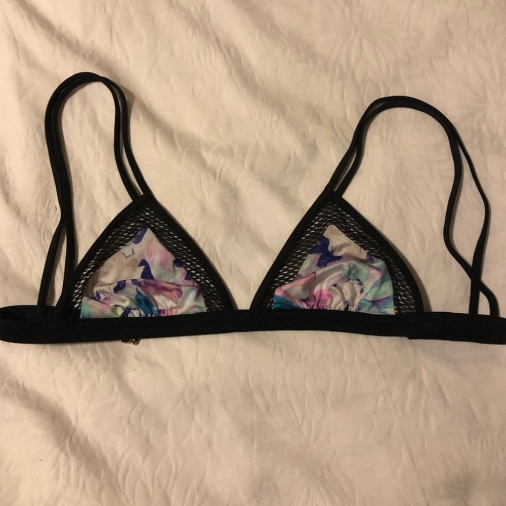 Mesh detail silk bikini top